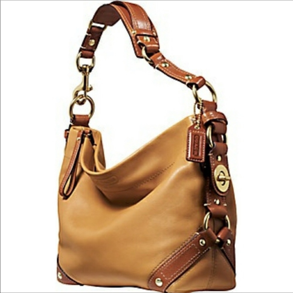 Coach Carly Tan & Brown Leather Hobo Shoulder Bag